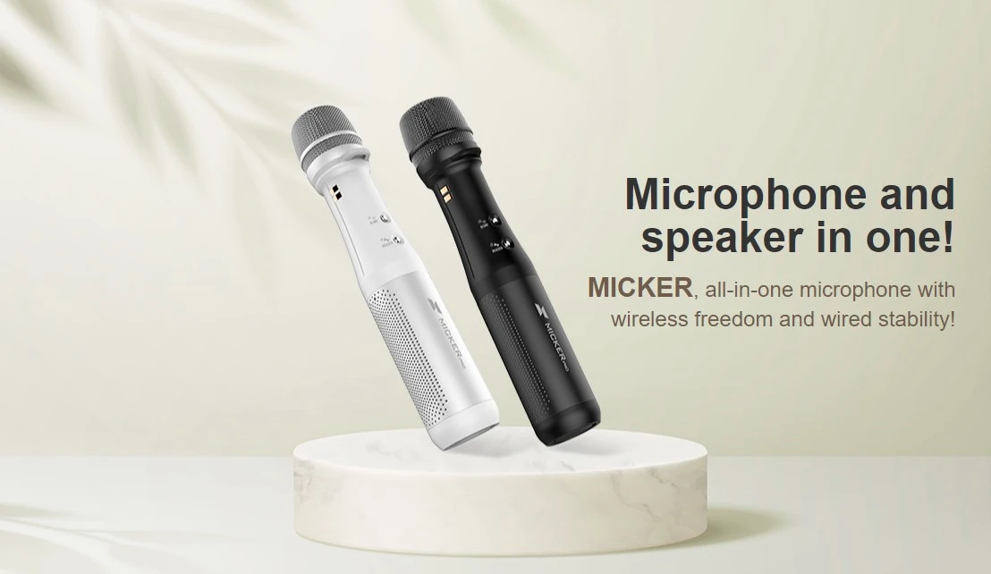Mikrofonas/garsiakalbis MICKER PRO MK-10W/B juodas aprašymas - Prekės nuotrauka