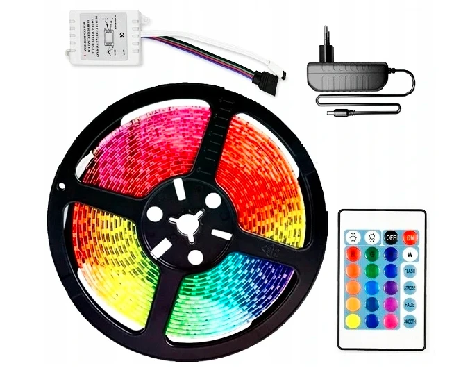 5 m RGB LED juosta + nuotolinio valdymo pultas + maitinimo šaltinis - vandeniui atspari LED juosta aprašymas - Prekės nuotrauka