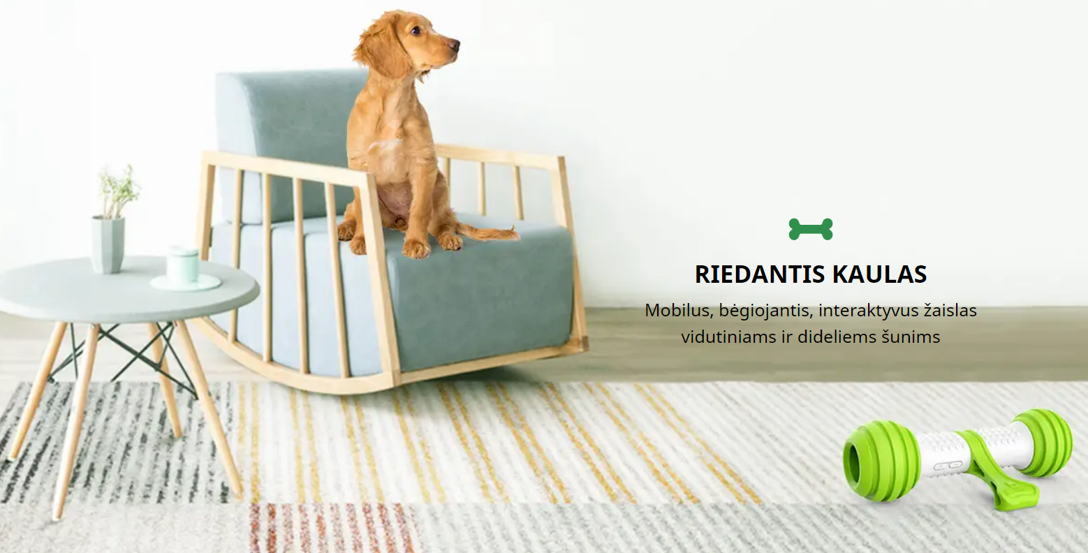 Doggy Village Rolling Bone Mobilus, riedantis, interaktyvus kaulinis žaislas vidutiniams ir dideliems šunims aprašymas - Prekės nuotrauka