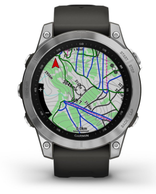 Išmanusis laikrodis Garmin fenix 7 – Standard Edition, Sidabro spalvos korpusas su grafito spalvos silikoniniu dirželiu aprašymas - Prekės nuotrauka