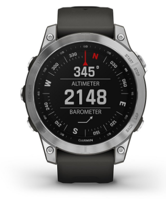 Išmanusis laikrodis Garmin fenix 7 – Standard Edition, Sidabro spalvos korpusas su grafito spalvos silikoniniu dirželiu aprašymas - Prekės nuotrauka