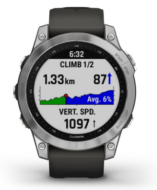 Išmanusis laikrodis Garmin fenix 7 – Standard Edition, Sidabro spalvos korpusas su grafito spalvos silikoniniu dirželiu aprašymas - Prekės nuotrauka