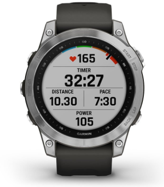 Išmanusis laikrodis Garmin fenix 7 – Standard Edition, Sidabro spalvos korpusas su grafito spalvos silikoniniu dirželiu aprašymas - Prekės nuotrauka