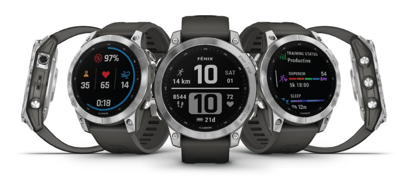 Išmanusis laikrodis Garmin fenix 7 – Standard Edition, Sidabro spalvos korpusas su grafito spalvos silikoniniu dirželiu aprašymas - Prekės nuotrauka