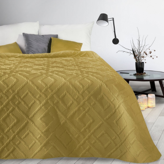 Eurofirany D91/N/ALARA/2/MU DESIGN 91 Geometrinio rašto lovatiesė, pagaminta karšto spaudimo technika (hot press), 220X240 cm, spalva: garstyčių aprašymas - Prekės nuotrauka