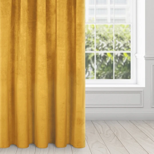 Naktinė užuolaida iš minkšto aksomo Eurofirany DIVA LINE RIA 140X270 cm, juosta/ tunelis/ kabliukai, 300 g/m2, spalva: garstyčių aprašymas - Prekės nuotrauka