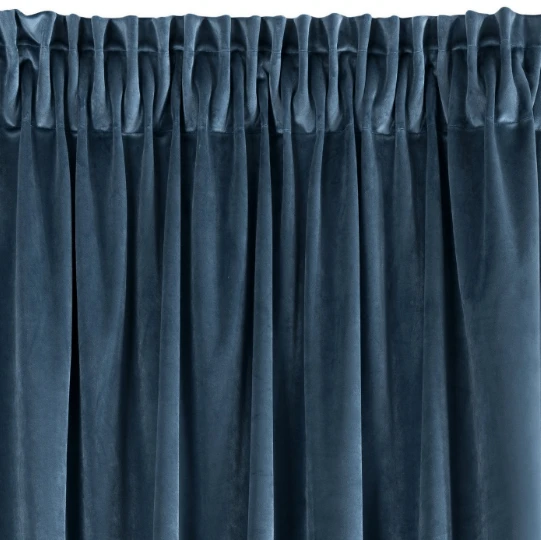 Naktinė užuolaida iš minkšto aksomo Eurofirany DIVA LINE RIA 140X270 cm, juosta/ tunelis/ kabliukai, 300 g/m2, spalva: mėlyna aprašymas - Prekės nuotrauka