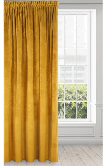 Naktinė užuolaida iš minkšto aksomo Eurofirany DIVA LINE RIA 140X270 cm, juosta/ tunelis/ kabliukai, 300 g/m2, spalva: garstyčių aprašymas - Prekės nuotrauka