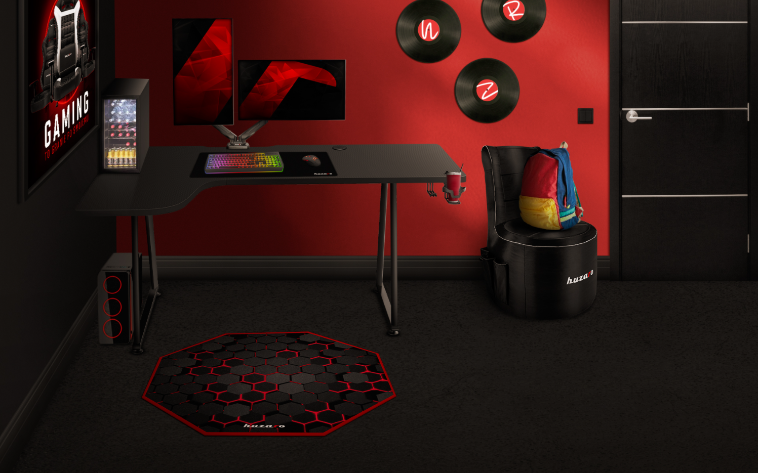 Kampinis žaidimų stalas Huzaro Hero 7.7 Gaming Desk, Juodas aprašymas - Prekės nuotrauka