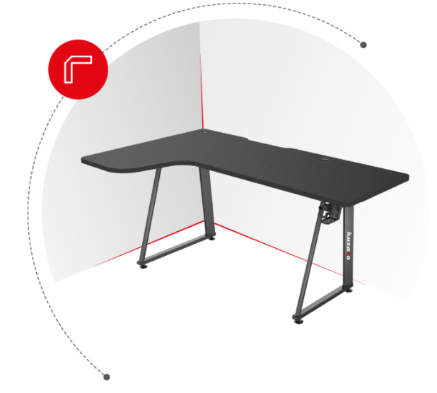 Kampinis žaidimų stalas Huzaro Hero 7.7 Gaming Desk, Juodas aprašymas - Prekės nuotrauka