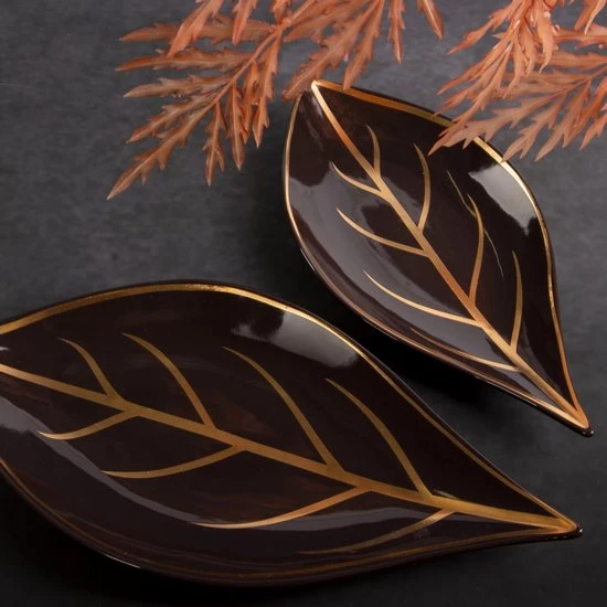 Eurofirany LIMITED COLLECTION ALISMA2 Lapo formos dekoratyvinė lėkštė, 41X20X4 cm, spalva: ruda/auksinė aprašymas - Prekės nuotrauka