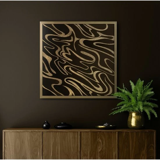 Eurofirany LIMITED COLLECTION Paveikslas ALISMA3 su auksiniu blizgiu atspaudu auksiniame rėmelyje, 53X53 cm aprašymas - Prekės nuotrauka
