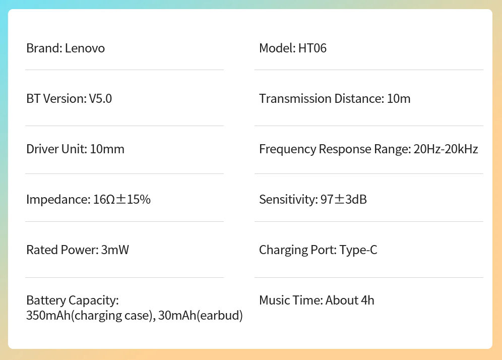 Lenovo True Wireless Ausinės HT06, Juodos aprašymas - Prekės nuotrauka