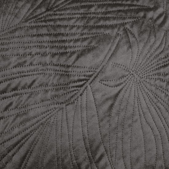 Eurofirany DESIGN 91 LUIZ / 4 Aksominė lovatiesė, dygsniuota karšto spaudimo būdu su palmių lapų raštu, 170X210 cm, spalva: grafito Lovatiesė aprašymas - Prekės nuotrauka