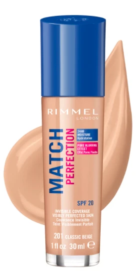Rimmel London Match Perfection SPF20 makiažo pagrindas Moterims 30 ml, Classic Beige 201 - Cool aprašymas - Prekės nuotrauka