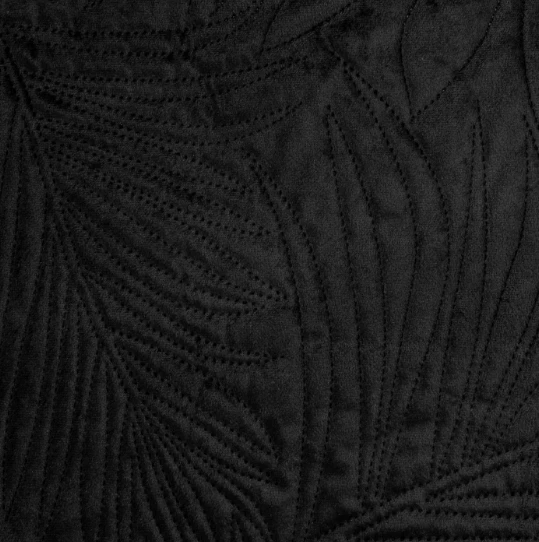 Eurofirany DESIGN 91 LUIZ / 4 Aksominė lovatiesė, dygsniuota karšto spaudimo būdu su palmių lapų raštu, 170X210 cm, spalva: juoda Lovatiesė aprašymas - Prekės nuotrauka