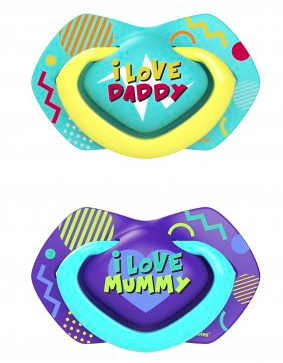 CANPOL BABIES silikoninis simetrinis čiulptukas NEON LOVE, 18 mėn.+, 2 vnt., 22/654_blu aprašymas - Prekės nuotrauka
