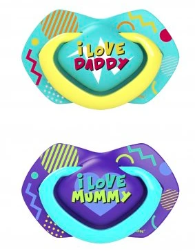 CANPOL BABIES silikoninis simetrinis čiulptukas NEON LOVE, 18 mėn.+, 2 vnt., 22/654_blu aprašymas - Prekės nuotrauka