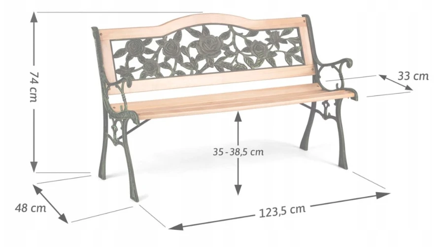 Parko suoliukas su atlošu 123,5 x 74 x 48 cm Sofotel Gardi Rose aprašymas - Prekės nuotrauka