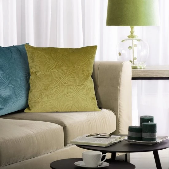 Eurofirany VELVET / 58 Minkšto aksomo pagalvės užvalkalas su įspaustu ginkmedžio lapų raštu, 45X45 cm, spalva: plieno aprašymas - Prekės nuotrauka