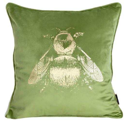 Eurofirany BLINK 41 Aksominis pagalvės užvalkalas su auksiniu bitės atspaudu, 45X45 cm, spalva: šviesiai žalia / šviesiai auksinė aprašymas - Prekės nuotrauka