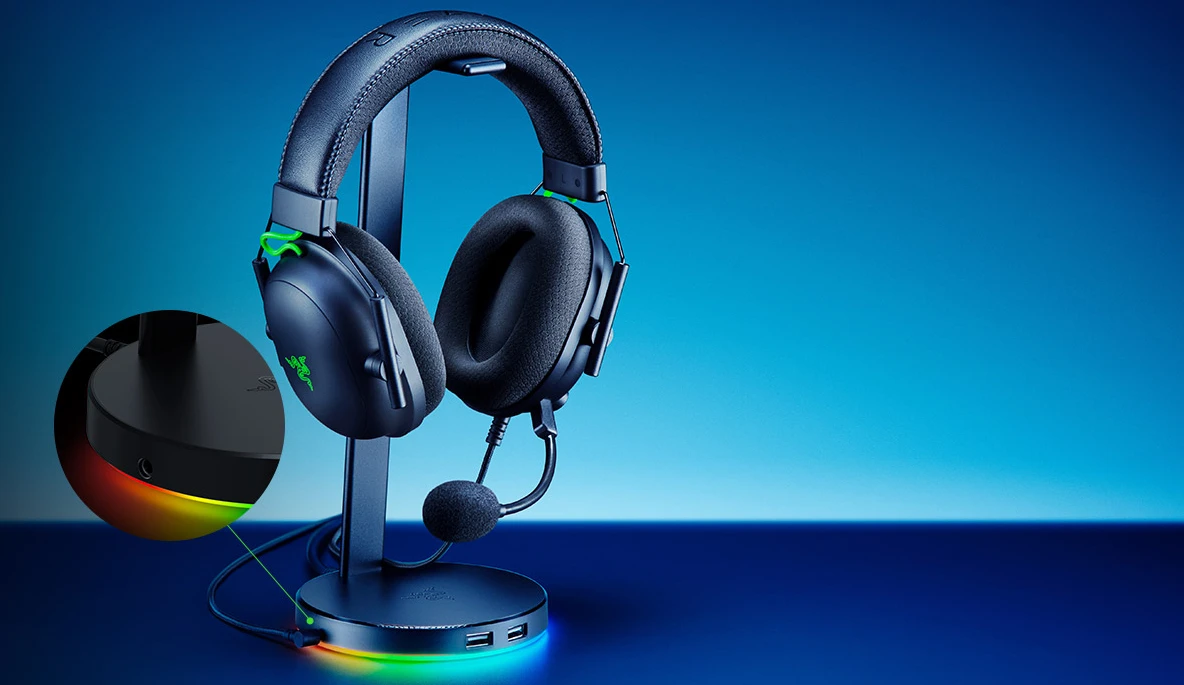 Ausinių stovas Razer Base Station V2 Chroma Quartz Edition, Juodas aprašymas - Prekės nuotrauka