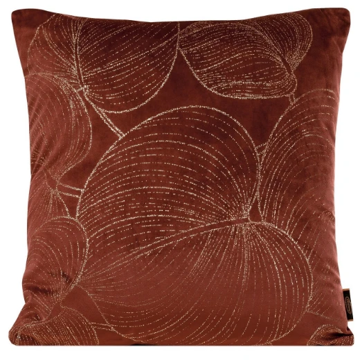 Eurofirany BLINK / 23 Minkšto aksomo pagalvės užvalkalas su auksiniu lapų raštu, 45X45 cm, spalva: plytų / šviesiai auksinė aprašymas - Prekės nuotrauka