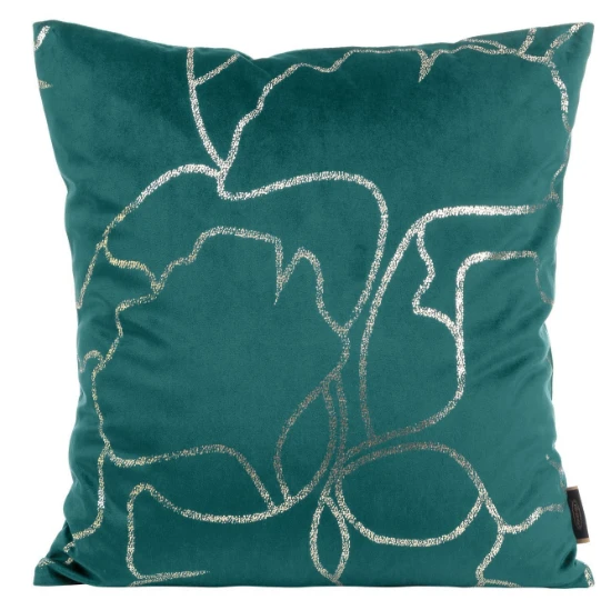 Eurofirany  BLINK / 35 Aksominis pagalvės užvalkalas su ginkmedžio lapų raštu, 45X45 cm, spalva: tamsi turkio / šviesiai auksinė aprašymas - Prekės nuotrauka