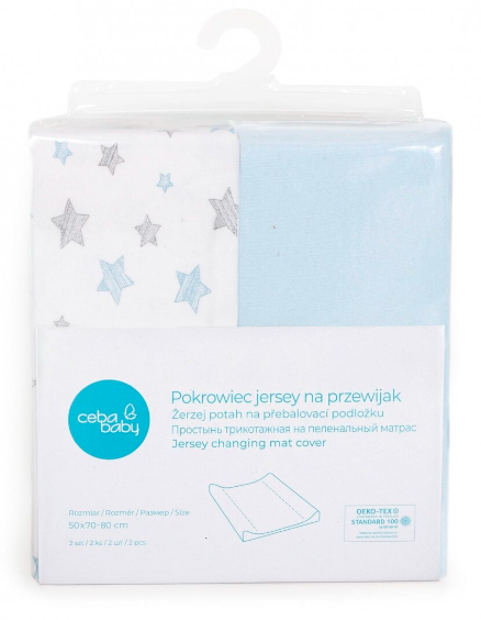 CebaBaby užvalkalai vystymo lentai, mėlynas - mėlynos žvaigždės (50x70-80) 2 vnt, W-829-160-603 aprašymas - Prekės nuotrauka