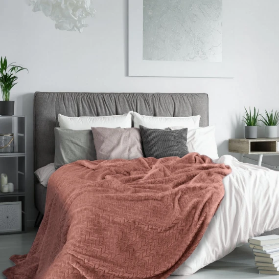 Eurofirany DESIGN 91 CINDY Minkštas ir švelnus pledas su įspaustu raštu, 170X210 cm, spalva: pudrinė aprašymas - Prekės nuotrauka