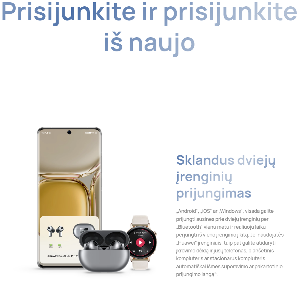Ausinės HUAWEI FreeBuds Pro 2, Didelės skiriamosios gebos dvigubo garso sistema, Išmanusis aktyvaus triukšmo slopinima, Pokalbiai be jokių trikdžių, keraminės baltos spalvos aprašymas - Prekės nuotrauka