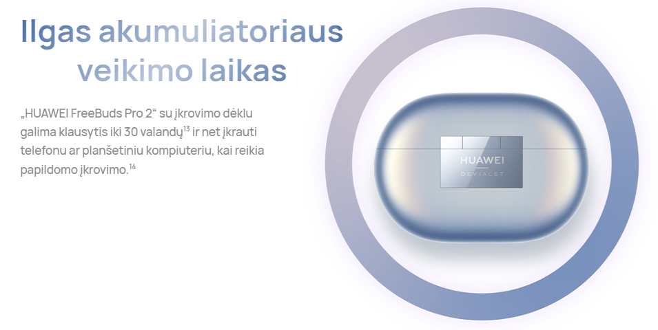 Ausinės HUAWEI FreeBuds Pro 2, Didelės skiriamosios gebos dvigubo garso sistema, Išmanusis aktyvaus triukšmo slopinima, Pokalbiai be jokių trikdžių, keraminės baltos spalvos aprašymas - Prekės nuotrauka