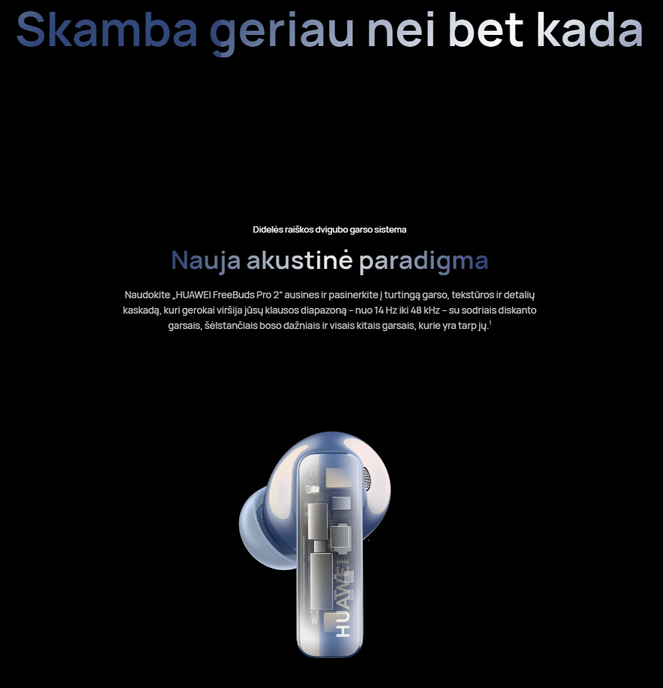 Ausinės HUAWEI FreeBuds Pro 2, Didelės skiriamosios gebos dvigubo garso sistema, Išmanusis aktyvaus triukšmo slopinima, Pokalbiai be jokių trikdžių, keraminės baltos spalvos aprašymas - Prekės nuotrauka