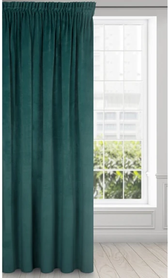 Naktinė užuolaida iš minkšto aksomo Eurofirany DIVA LINE RIA 140X270 cm, juosta/ tunelis/ kabliukai, 300g/m2, spalva: tamsi turkio aprašymas - Prekės nuotrauka