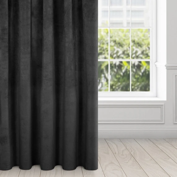 Naktinė užuolaida iš minkšto aksomo Eurofirany DIVA LINE RIA 140X270 cm, juosta/ tunelis/ kabliukai, 300g/m2, spalva: juoda aprašymas - Prekės nuotrauka