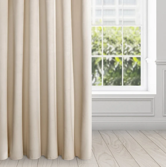 Naktinė užuolaida iš minkšto aksomo Eurofirany DIVA LINE RIA 140X270 cm, juosta/ tunelis/ kabliukai, 300g/m2, spalva: smėlio aprašymas - Prekės nuotrauka