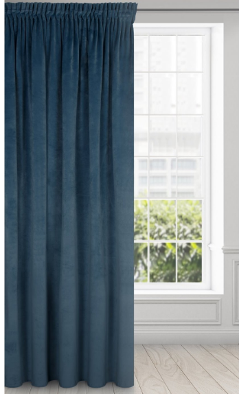 Naktinė užuolaida iš minkšto aksomo Eurofirany DIVA LINE RIA 140X270 cm, juosta/ tunelis/ kabliukai, 300g/m2, spalva: tamsiai mėlyna aprašymas - Prekės nuotrauka