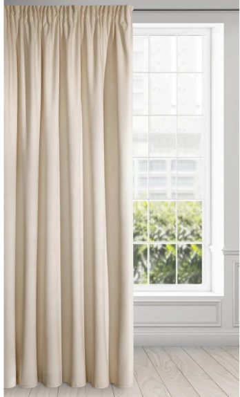 Naktinė užuolaida iš minkšto aksomo Eurofirany DIVA LINE RIA 140X270 cm, juosta/ tunelis/ kabliukai, 300g/m2, spalva: smėlio aprašymas - Prekės nuotrauka