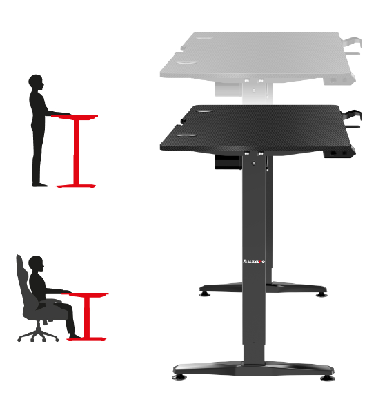 Žaidimų stalas Huzaro Hero 8.5 Gaming Desk, Motorizuotas, Reguliuojamo aukščio 740-1190mm, Juodos spalvos aprašymas - Prekės nuotrauka