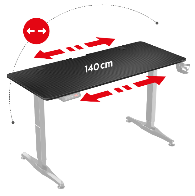 Žaidimų stalas Huzaro Hero 8.5 Gaming Desk, Motorizuotas, Reguliuojamo aukščio 740-1190mm, Juodos spalvos aprašymas - Prekės nuotrauka