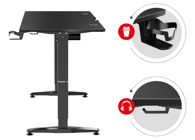 Žaidimų stalas Huzaro Hero 8.5 Gaming Desk, Motorizuotas, Reguliuojamo aukščio 740-1190mm, Juodos spalvos aprašymas - Prekės nuotrauka