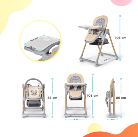 KINDERKRAFT maitinimo kėdutė/gultukas LASTREE, pilka aprašymas - Prekės nuotrauka
