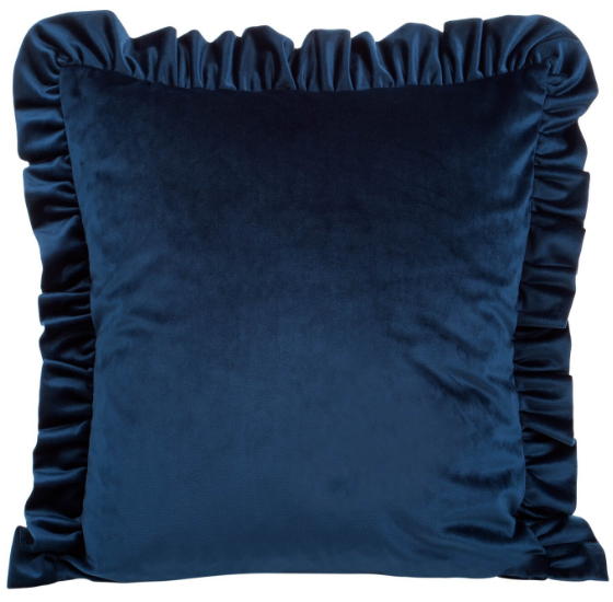 Eurofirany VELVET / 25 Aksominis pagalvės užvalkalas, dekoruotas raukiniais, 45 X 45 cm, spalva: tamsiai mėlyna aprašymas - Prekės nuotrauka