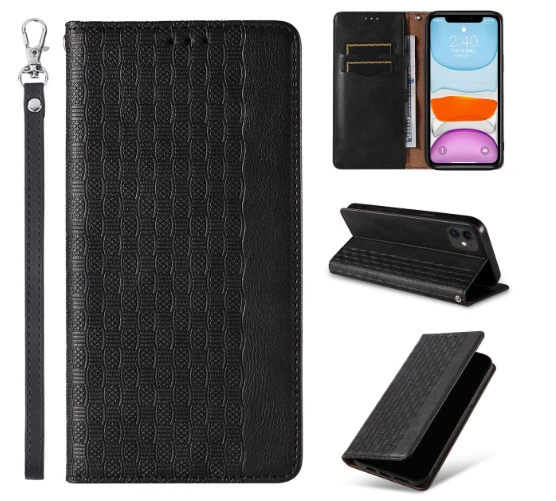 Hurtel Magnet Strap dėklas telefonui Apple iPhone 12 Pro Pouch Wallet + Mini Lanyard Pendant juodos spalvos aprašymas - Prekės nuotrauka