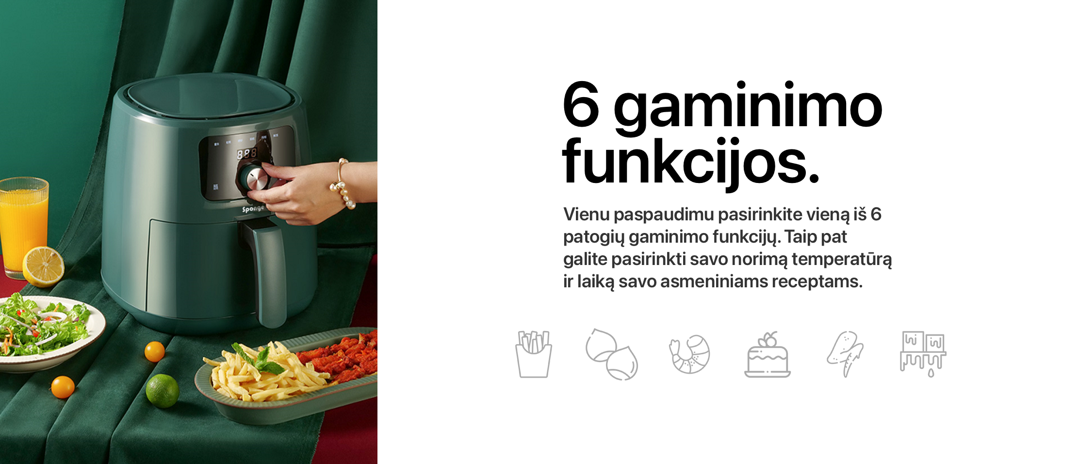 Karšto oro gruzdintuvė Sponge Air Fryer 6L aprašymas - Prekės nuotrauka