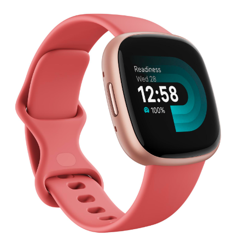 Išmanusis laikrodis Fitbit Versa 4,  Rausvos spalvos korpusas su rožinės spalvos silikoniniu dirželiu aprašymas - Prekės nuotrauka