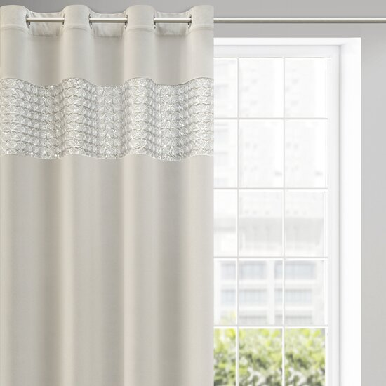 Eurofirany MARGOT Naktinė užuolaida iš aksomo su siuvinėjimu dekoruota juosta ir blizgučiais, 140X250 cm, kilpos /žiedai, spalva: sidabrinė aprašymas - Prekės nuotrauka