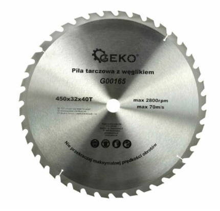 Geko pjovimo diskas medienai 450 x 32 mm, 40 dantukų (G00165) aprašymas - Prekės nuotrauka