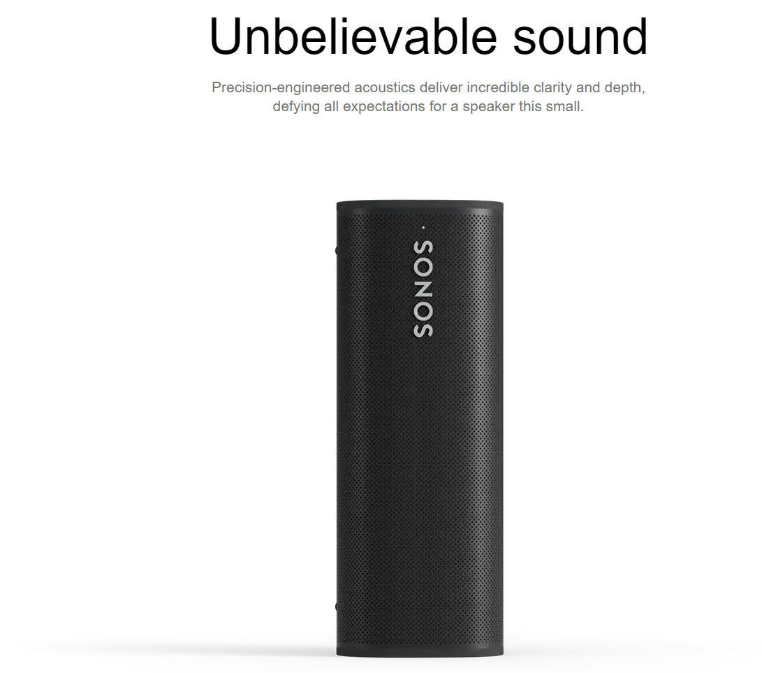 Nešiojama kolonėlė Sonos Roam, Multiroom, Bluetooth, WiFi, Atspari vandeniui, Juodos spalvos aprašymas - Prekės nuotrauka