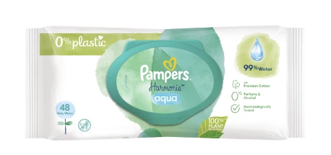 Pampers Harmonie Aqua Servetėlės Kūdikiams, 15 pakuočių, 720 servetėlių aprašymas - Prekės nuotrauka
